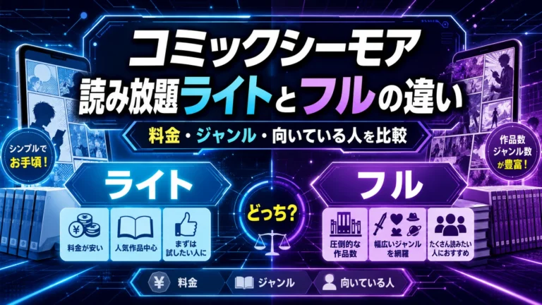 コミックシーモア読み放題ライトとフルの違いは？料金・ジャンルを比較